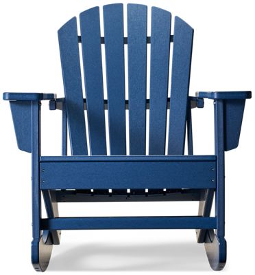 Adirondack Mountain Rocking Chair - Slatted Arched Back - Comfortably Angled Seat - Built-In Cup Holder - Durable High-Density Polyethylene