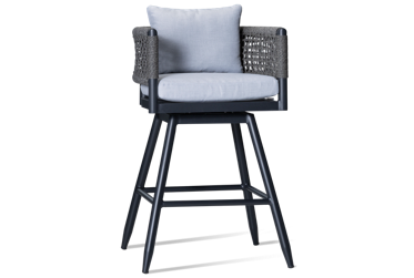 Alegria Swivel Bar Stool - Durable Aluminum Frame - Weather Resistant - Elegant Curved Back - Unique Rope Detailing