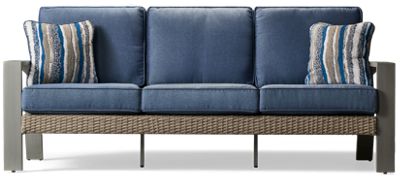 Half Moon Beach Sofa - Woven Resin Wicker - Powder-Coated Aluminum Frame - High-Performance Nuvella Cushions - Slightly Arched Track Armrests