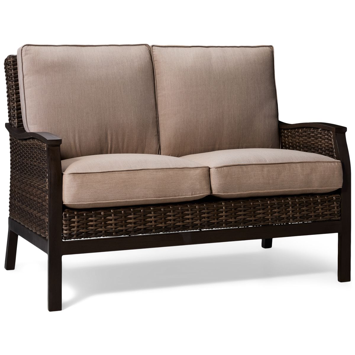 Agio International Trenton Loveseat - Sturdy Powder-Coated Aluminum Frame - Durable Woven Resin Wicker - Luxurious Performance Fabric Cushions