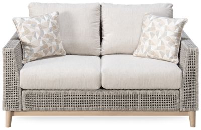 Seton Creek Loveseat - Durable Aluminum Frame - All-Weather Resin Wicker - Track Arms - High-Performance Nuvella Cushions - Two Coordinating Toss Pillows