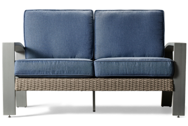 Half Moon Beach Loveseat - Woven Resin Wicker - Powder-Coated Aluminum Frame - High-Performance Nuvella Cushions - Slightly Arched Track Armrests