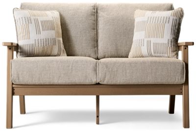 Grover Beach Loveseat - Chic Contemporary Design - Nuvella High-Performance Cushions - Natural Wood-Look Finish - Durable High-Density Polyethylene