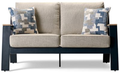 East Beach Loveseat - Ladder Back Design - Weather-Resistant High-Density Polyethylene & Aluminum - High-Performance Nuvella Cushions