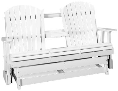 Adirondack Mountain Glider Loveseat - Gentle Gliding Motion - Built-In Cup Holders - High-Density Polyethylene - Weather-Resistant