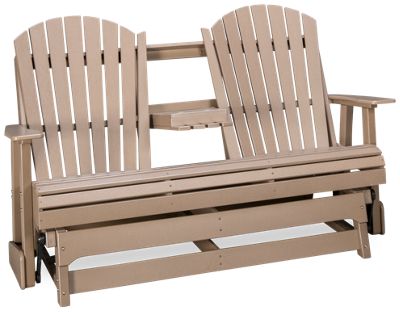 Adirondack Mountain Glider Loveseat - Gentle Gliding Motion - Built-In Cup Holders - High-Density Polyethylene - Weather-Resistant