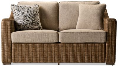 Laguna Heights Loveseat - All-Weather Resin Wicker - Durable Aluminum Frame - Nuvella Performance Fabric Cushions - Includes 2 Toss Pillows