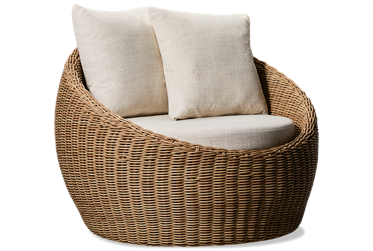 Papasan Swivel Chair - Weather-Resistant - Durable Resin Wicker - Cushioned Seat - Two Toss Pillows