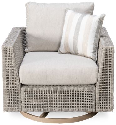 Seton Creek Swivel Lounge Chair - Durable Woven All-Weather Resin Wicker - High-Performance Nuvella Cushions - Coordinating Toss Pillow