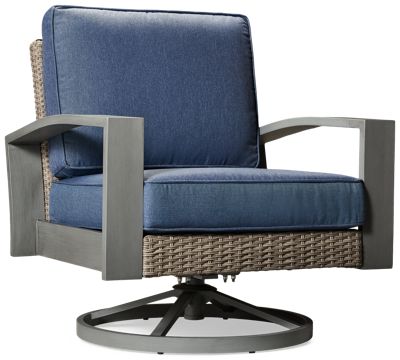 Half Moon Beach Swivel Lounge Chair - Woven Resin Wicker - Powder-Coated Aluminum Frame - High-Performance Nuvella Cushions