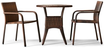 Mimi's Reef 3 Piece Set - Round Woven Resin Wicker Table - Two Matching Side Chairs - Space-Saving Design - Durable Aluminum Frame