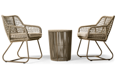 Majors Beach 3 Piece Set - 2 Chairs with Woven Rope Details - Fade-Resistant Nuvella® Fabric Cushions - Matching Side Table - Sturdy Aluminum Frame