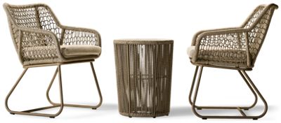 Majors Beach 3 Piece Set - 2 Chairs with Woven Rope Details - Fade-Resistant Nuvella® Fabric Cushions - Matching Side Table - Sturdy Aluminum Frame