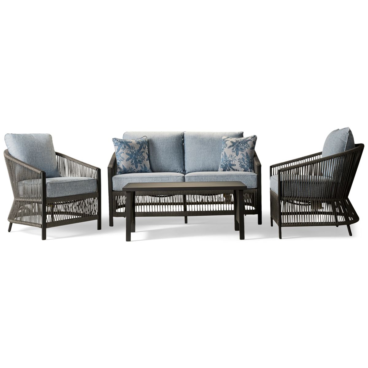 Ashley Bridges Beach 4 Piece Lounge Set - Loveseat - 2 Lounge Chairs - Coffee Table - Durable Weather-Resistant Materials