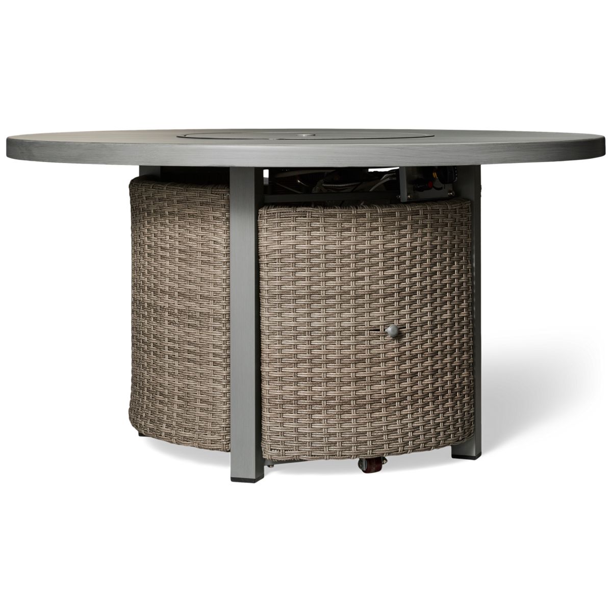 Ashley Half Moon Beach Round Fire Pit - Adjustable Flame Control - Durable Aluminum Frame - Wood-Look Finish - Includes Glass Beads - Protective Cloth Cover
