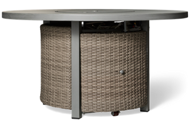 Half Moon Beach Round Fire Pit - Adjustable Flame Control - Durable Aluminum Frame - Wood-Look Finish - Includes Glass Beads - Protective Cloth Cover