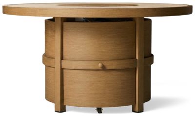 Rainier Ranch Round Fire Pit - Faux Stone Inset - Adjustable Flame Control - All-Weather Wood-Look - Storage Shelf - Protective Cover