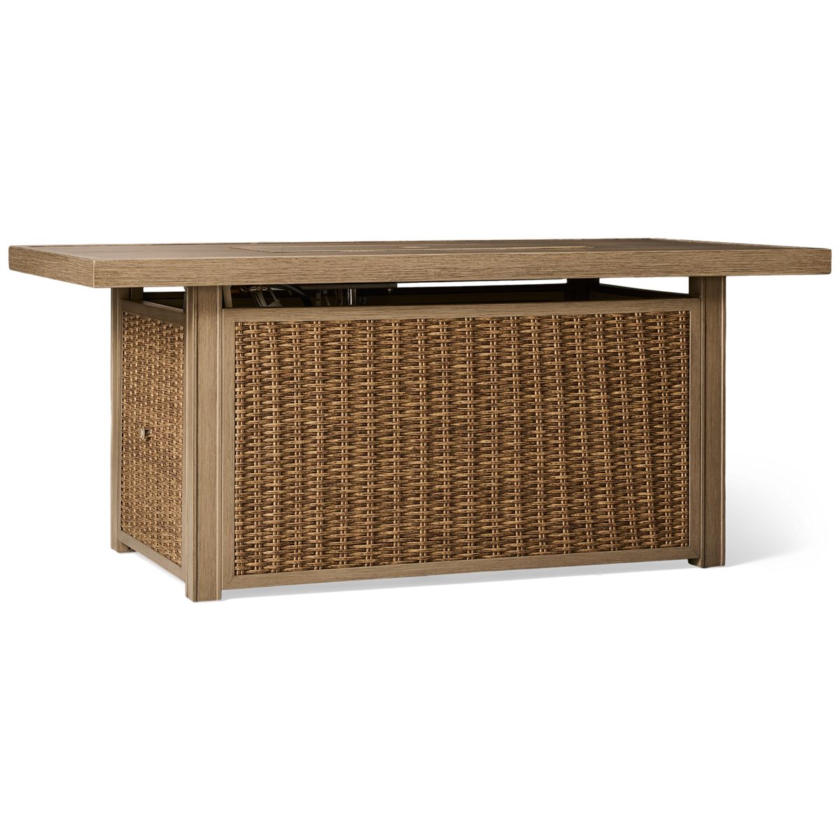 Ashley Laguna Heights Fire Pit Table - Planked Rectangular Top - Stainless Steel Burner - All-Weather Resin Wicker - Durable Aluminum Frame