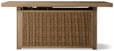 Laguna Heights Fire Pit Table - Planked Rectangular Top - Stainless Steel Burner - All-Weather Resin Wicker - Durable Aluminum Frame