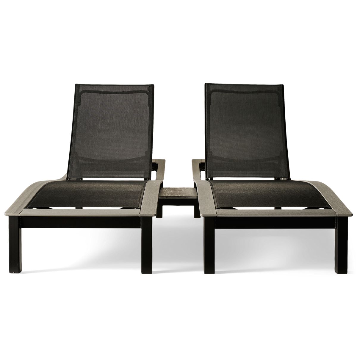 Telescope Casual Furniture Bazza Sling 3 Piece Set - 2 Chaise Lounges - Connecting Table with Umbrella Hole - High Density Polyethylene