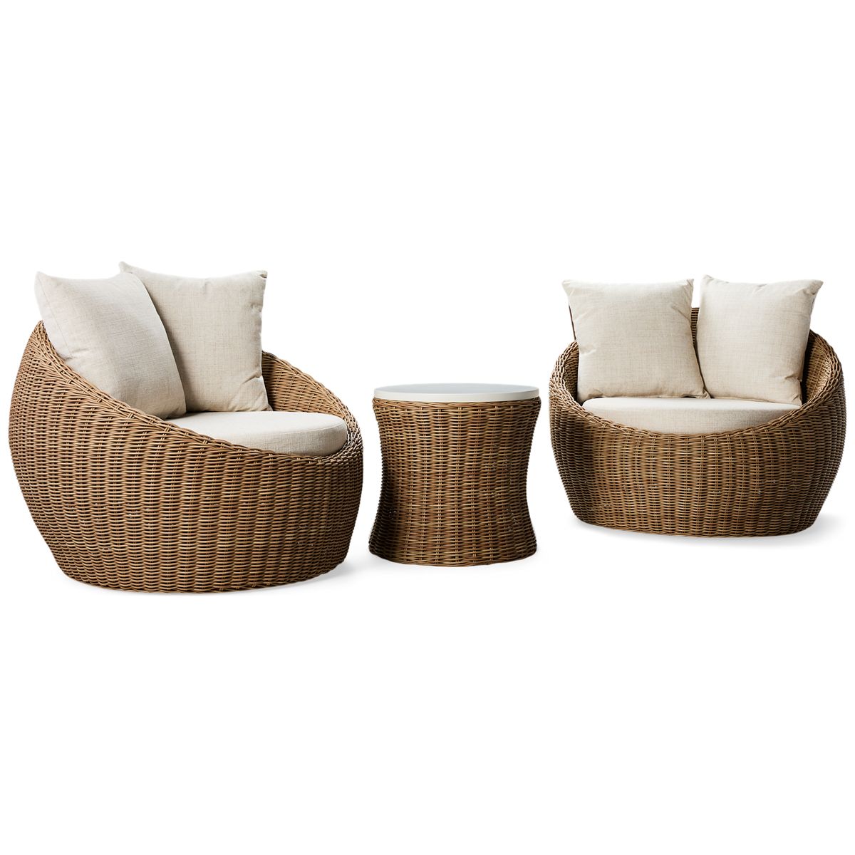 Minh Tien Papasan 3 Piece Lounge Set - 2 Cushioned Swivel Chairs - 1 End Table - Weather-Resistant - Durable Resin Wicker