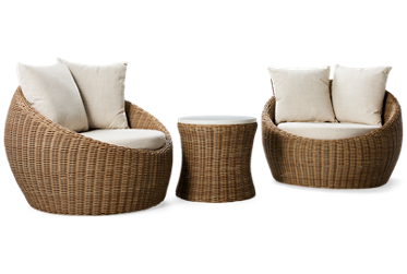 Papasan 3 Piece Lounge Set - 2 Cushioned Swivel Chairs - 1 End Table - Weather-Resistant - Durable Resin Wicker