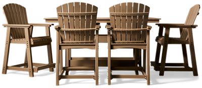 Seacliff Beach 7 Piece Counter Height Dining Set - Rectangular Table With Slatted Top - 6 Adirondack Style Counter Stools - Weather Resistant High-Density Polyethylene