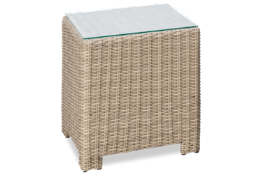 Sydney End Table - Durable Woven Resin Wicker - Tempered Glass Top - Classic Square Silhouette - Weather-Resistant