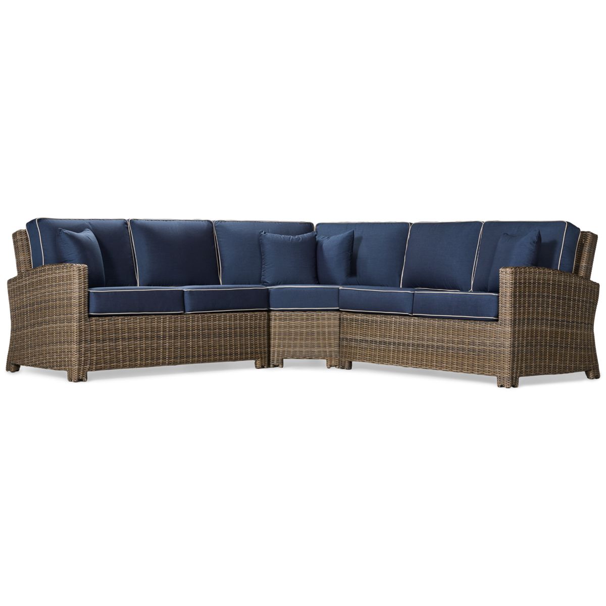 NorthCape Bainbridge 3 Piece Sectional - Durable Aluminum Frame - Curved Cushion Backs - Four Matching Toss Pillows - 100% Sunbrella Acrylic