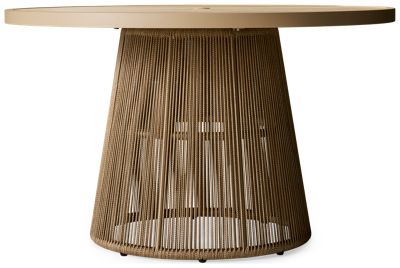 Orchard Beach Table - Sintered Stone Top - Umbrella Hole - Polyester Rope Base - Durable Aluminum Frame
