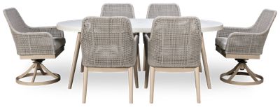 Seton Creek 7 Piece Dining Set - Elegant Oval Table - Faux Stone Top - Durable Aluminum - 4 Woven Resin Arm Chairs - 2 Swivel Arm Chairs - Seats 6