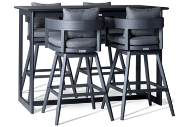 Menorca 5 Piece Dining Set - Rectangular Patio Table - 4 Swivel Bar Stools - Contemporary Design - Water & UV Resistant