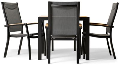 Panama 5 Piece Dining Set - Slatted Top Square Table - 4 Comfortable Arm Chairs - Weather-Resistant Weathernet Backs and Seats