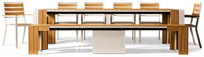Transformer 8 Piece Dining Set - Adjustable Table & Bench - 6 Stackable Chairs - Durable Weather Resistant Materials - Seats up to 12