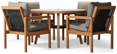 Cove 5 Piece Dining Set - Round Sintered Stone Top Table - 4 Cushioned Arm Chairs - Weather-Resistant Resysta & Aluminum