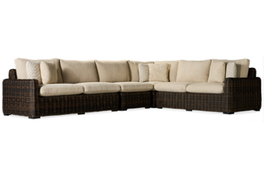 Kimora 4 Piece Sectional - Sturdy Synthetic Wicker - Aluminum Frame - High-Performance Nuvella Fabric Cushions - Six Toss Pillows