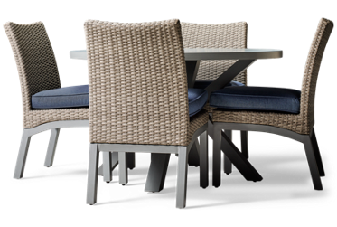 Half Moon Beach 5 Piece Set - Round Aluminum Table - 4 Resin Wicker Chairs - Performance Fabric Seat Cushions - Weather Resistant