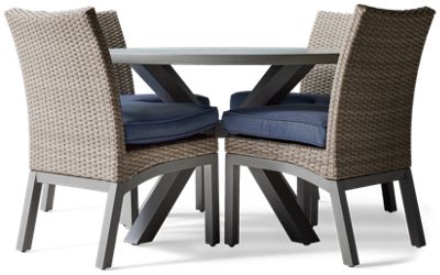 Half Moon Beach 5 Piece Set - Round Aluminum Table - 4 Resin Wicker Chairs - Performance Fabric Seat Cushions - Weather Resistant