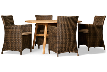 Padang 5 Piece Dining Set - Solid Teak Table - 4 Woven Resin Wicker Chairs - Weather-Resistant Materials