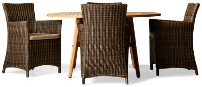 Padang 5 Piece Dining Set - Solid Teak Table - 4 Woven Resin Wicker Chairs - Weather-Resistant Materials