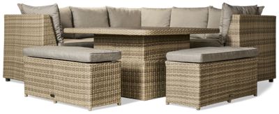 Aruba 6 Piece Lounge Set - 2 Piece Sectional - 2 Benches - Square Coffee Table - Durable Synthetic Wicker - Chic Light Grey Finish