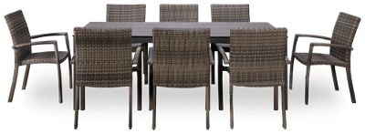 Chalfonte 9 Piece Dining Set - 83" Rectangular Table - Durabond Table Top - Powder-Coated Aluminum - 8 Comfortable Chairs - Woven Mesh Grey Backs