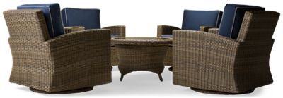 Bainbridge 5 Piece Chat Set - Round Rotating Chat Table - Tempered Glass Top - Four Swivel Gliders - Fade-Resistant Sumbrella Cushions - Durable All-Weather Woven Resin Wicker