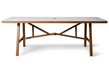 Cove 84" Rectangular Dining Table - Elegant Sintered Stone Top - Scratch & Stain Resistant - Center Hole For Umbrella - Aluminum Trestle Base
