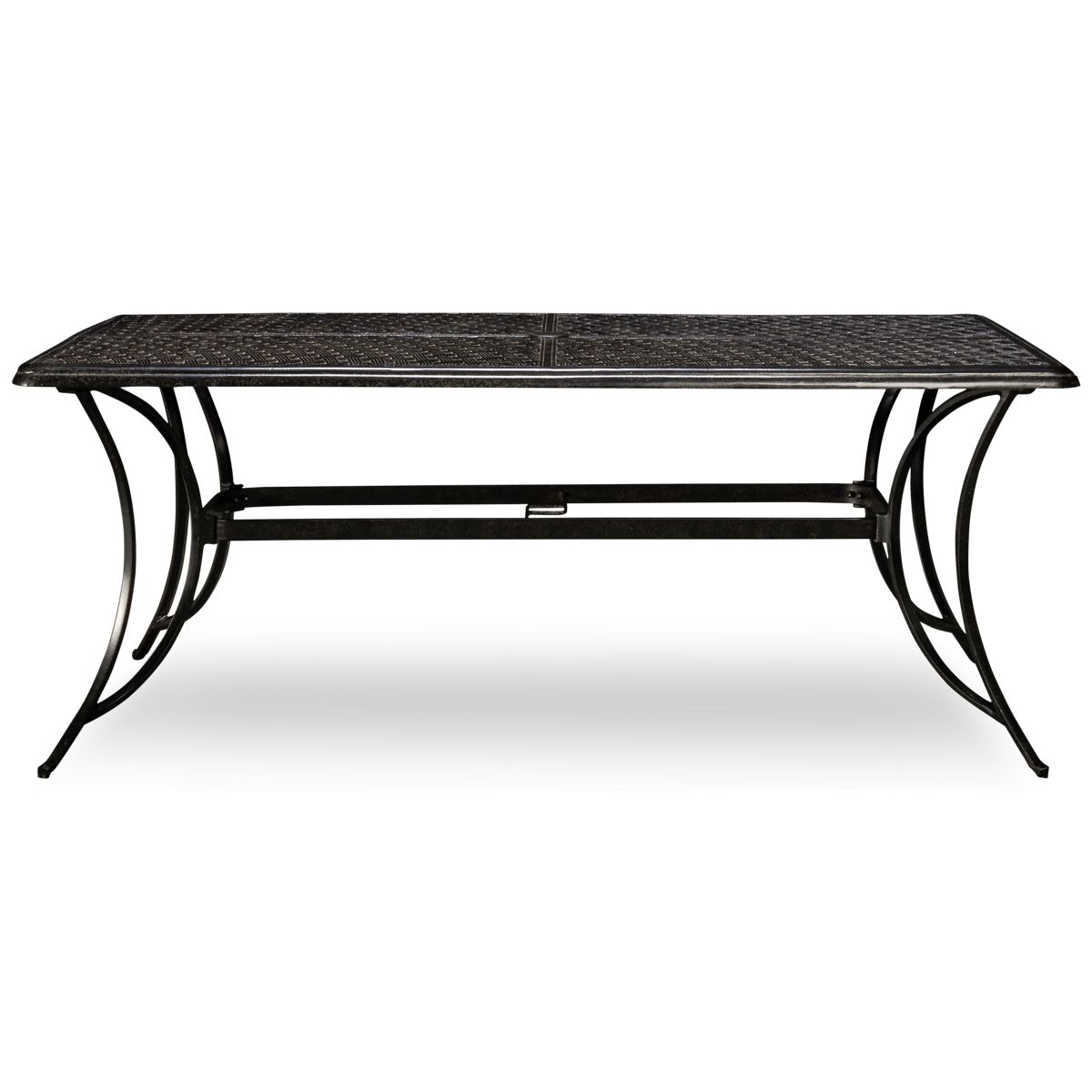 Agio International Madison 7 Piece Dining Set - Powder-Coated Aluminum Table - Open Grid Rectangular Top - Center Umbrella Hole - Six Matching Dining Chairs - Plush Grey Seat Cushions