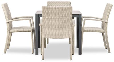 Sydney 5 Piece Dining Set - 33" Square Table - Durabond Top - Aluminum Base - Center Umbrella Hole - Woven Wicker Chairs - Stackable Design - Seats 4