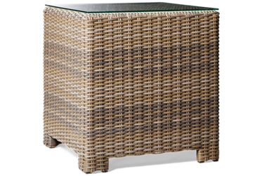 Bainbridge End Table - Streamlined Modern Design - Durable Resin Wicker - Tempered Glass Top - Sturdy Powder-Coated Aluminum Frame