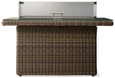 Bainbridge Fire Pit With Windscreen - All-Weather Woven Rattan Resin Wicker - Tempered Glass Top - Included Glass Windscreen