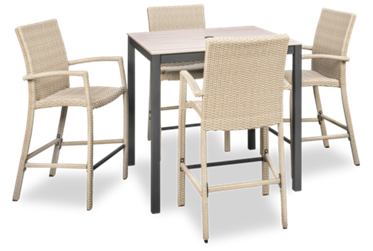 Sydney 5 Piece Counter Height Dining Set - Square Durabond Table Top - Sturdy Aluminum Base - Stackable Woven Wicker Stools - Seats 4