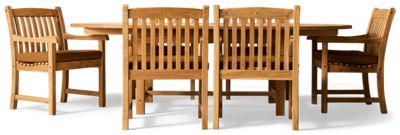 Kalimantan 7 Piece Dining Set With Leaf - Expandable Oval Table - Solid Teak Construction - Six Arm Chairs - Weather Resistant Sunbrella Cushions